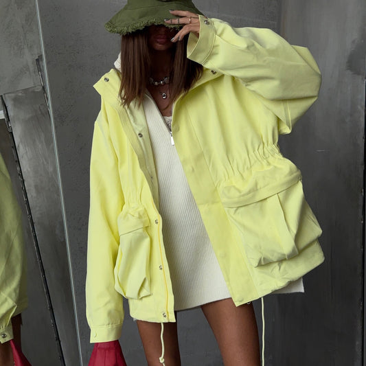 Women's Color Drawstring Waist Overalls Retro Street Coats