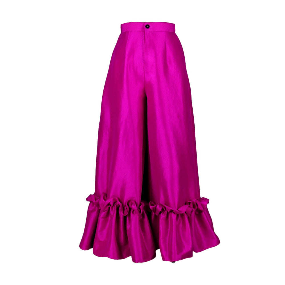 High Waist Loose Design Ruffled Bell-bottoms Pants