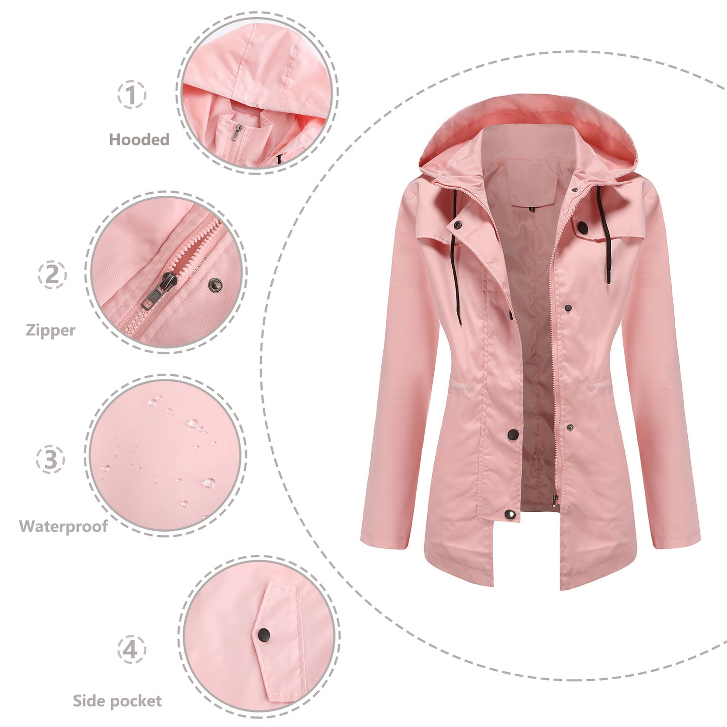 Women's Trench European Mid-length Hooded Outdoor Raincoat Coats