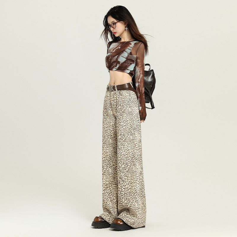 Women's Print Printed High Waist Design Sense Jeans