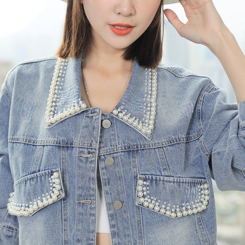 Women's Pretty Beaded Denim Slimming For Coats