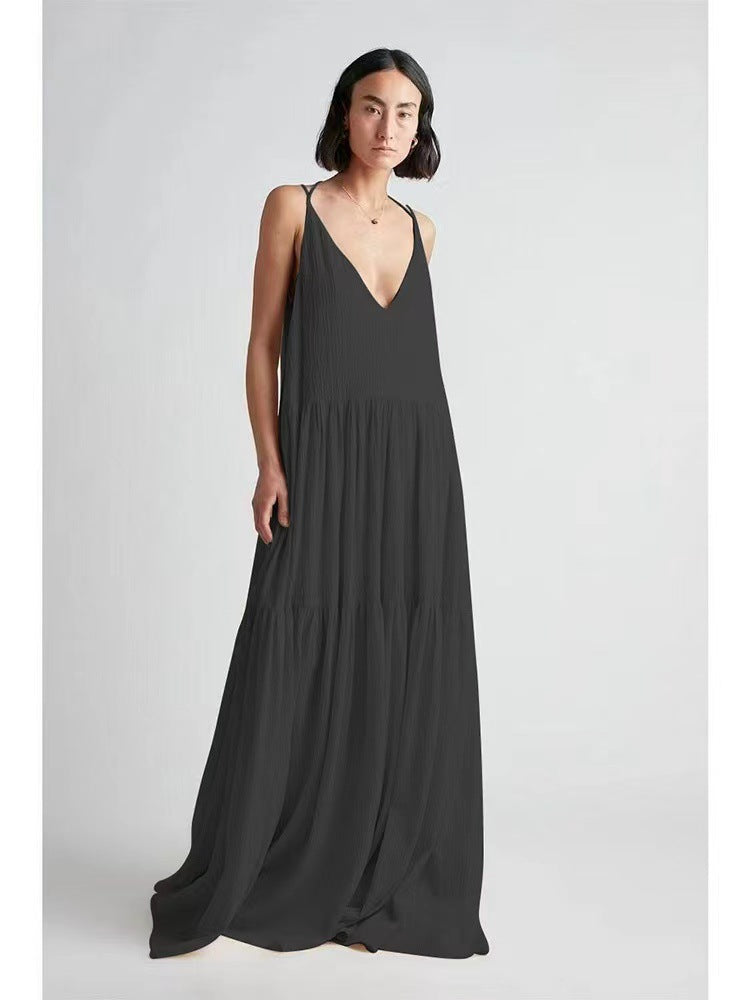 Women's European Loose Solid Color Pleated Irregular Dresses