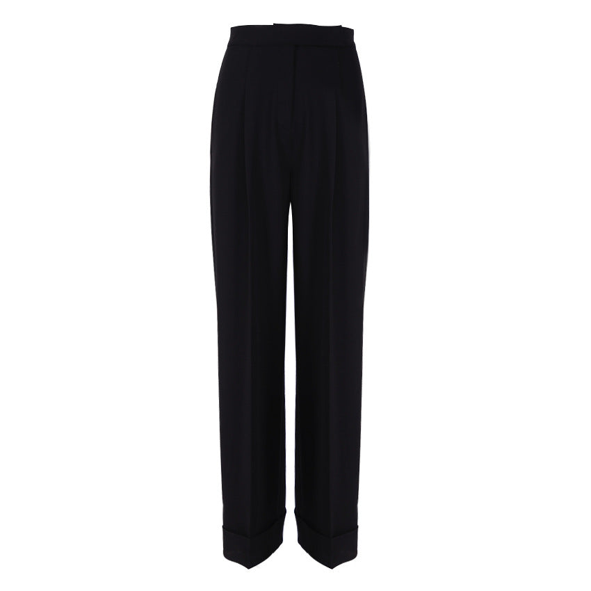 Women's Black Mopping Loose High Waist Commuter Suits