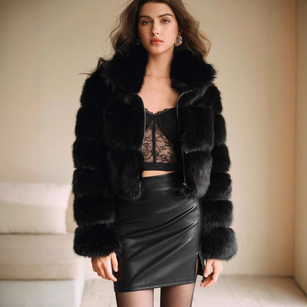 Imitation Fox Stitching Winter Thickened Lapel Coats