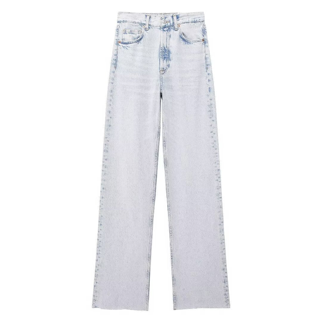 Women's Fashion Casual High Waist Straight Wide Jeans