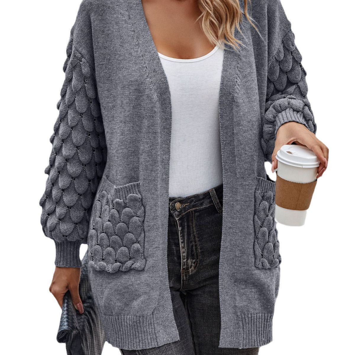 Feather Solid Color Long Sleeve Knitted Sweaters