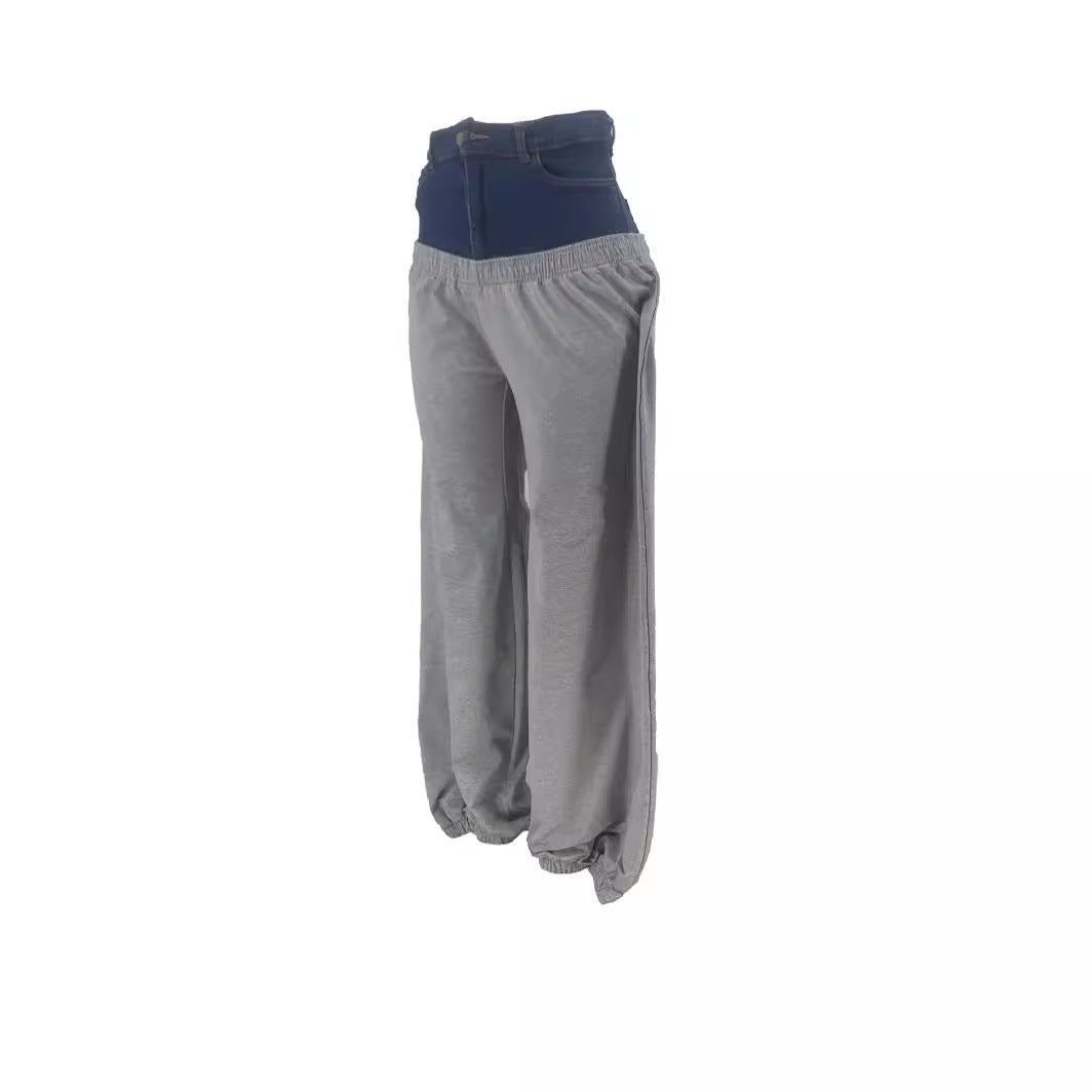 Women's Popular Denim Knitted Stitching Long Pants