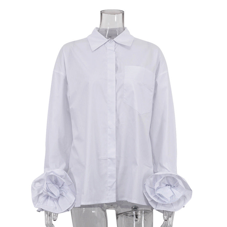 Women's Style Design Stitching Flower Long Sleeve Shirt Tops