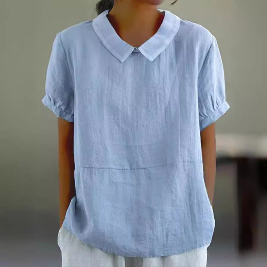 Women's Loose Lapels Shirt Sleeve Cotton Blouses