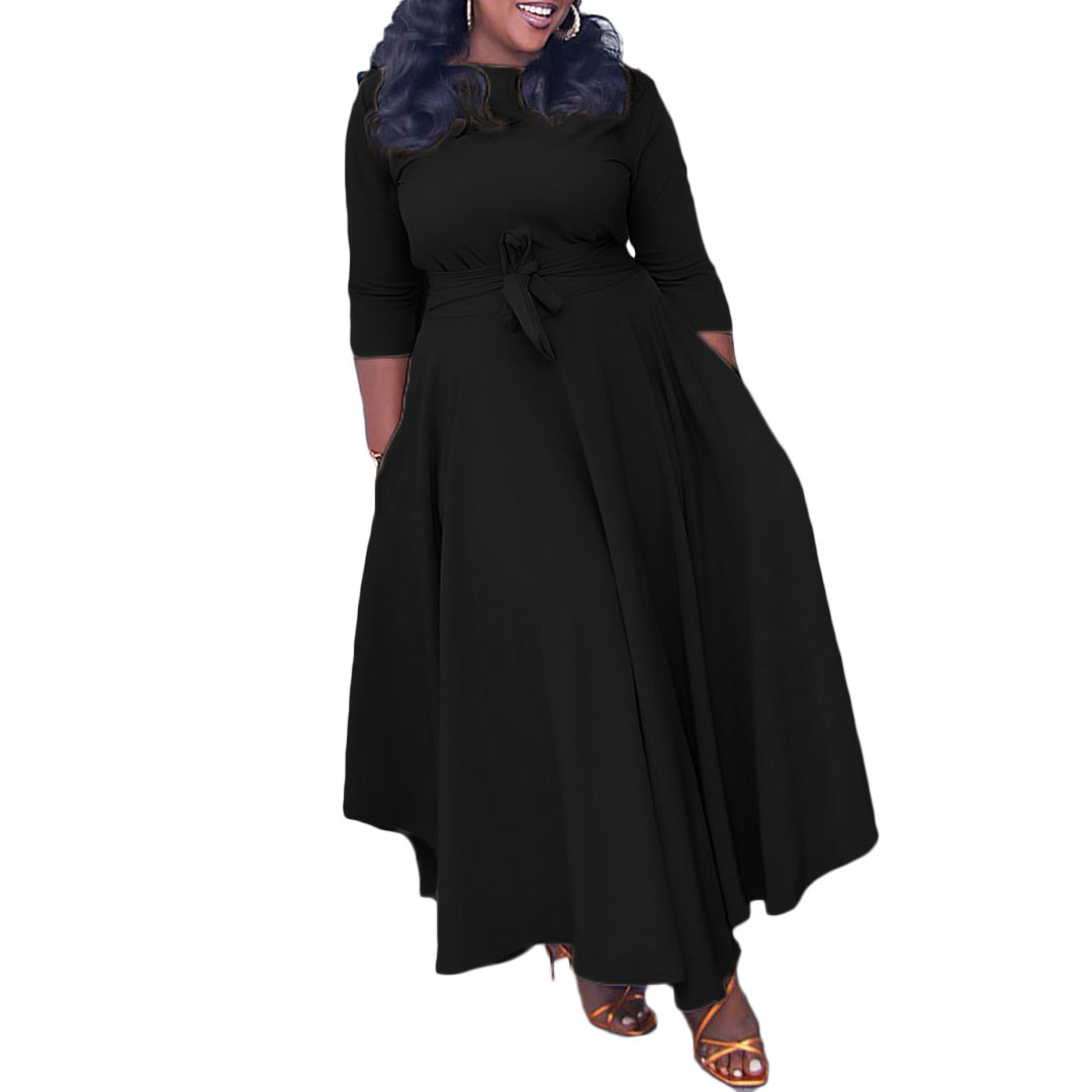 Women's Fashion Temperament Pure Color Large Swing Dress
