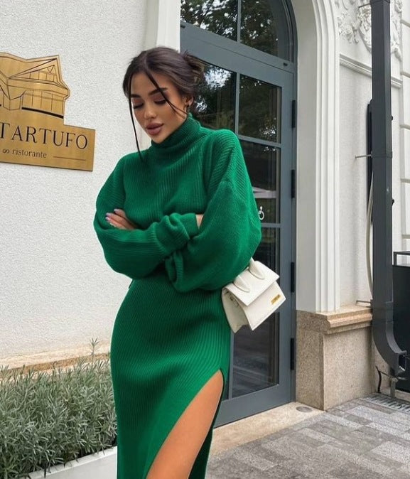 Turtleneck Loose Pullover Split Sexy Long Sweaters