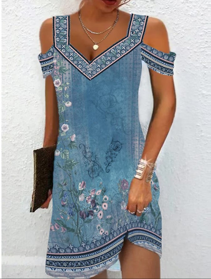 Women's Popular Summer Sexy Sleeves Printing Dresses