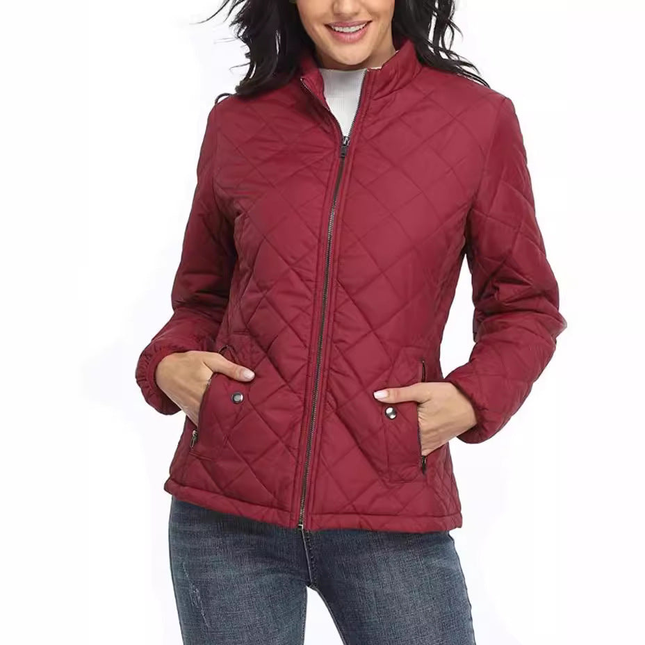 Women's Quilted Zipped Stand Collar Padded With Coats