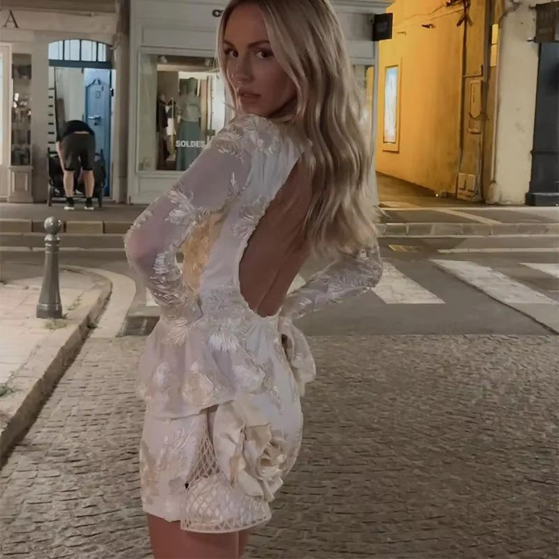 Women's Fashion Sexy Dark Pattern Floating Flower Slim Slimming Dresses