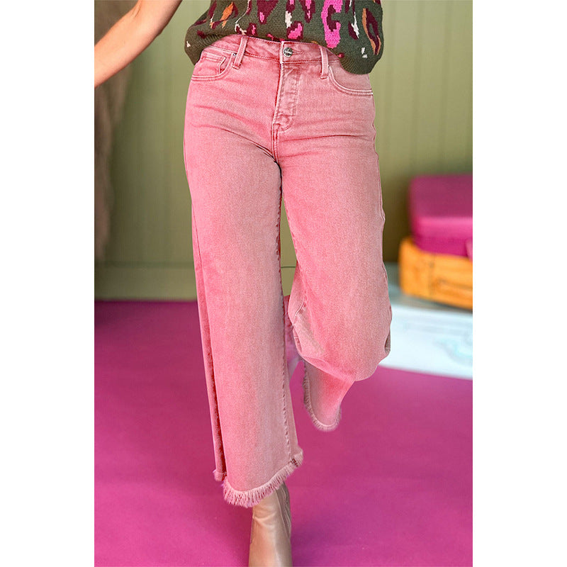 Women's Summer Solid Color Bell-bottom Casual High Jeans