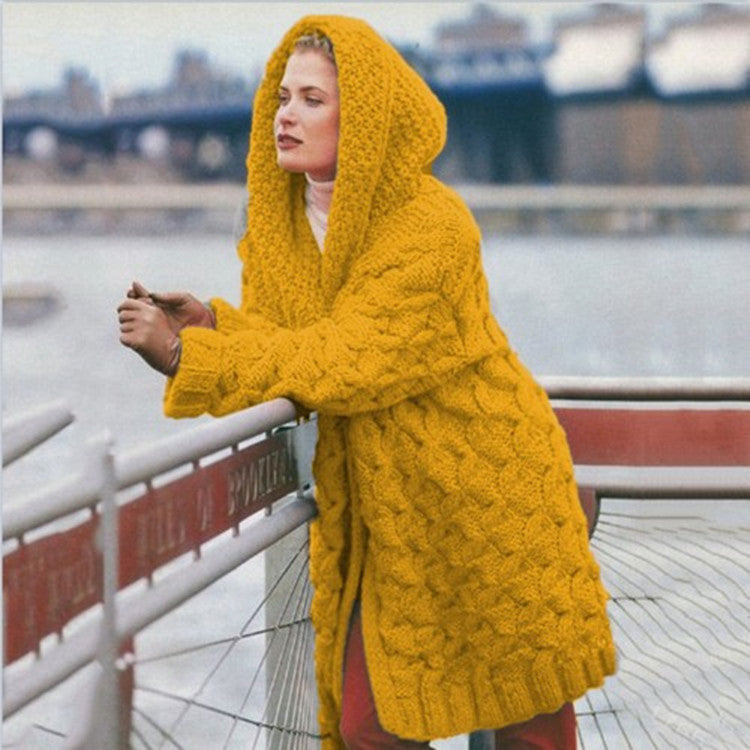 Women's Glamorous Twist Woven Thickened Hooded Knitwear