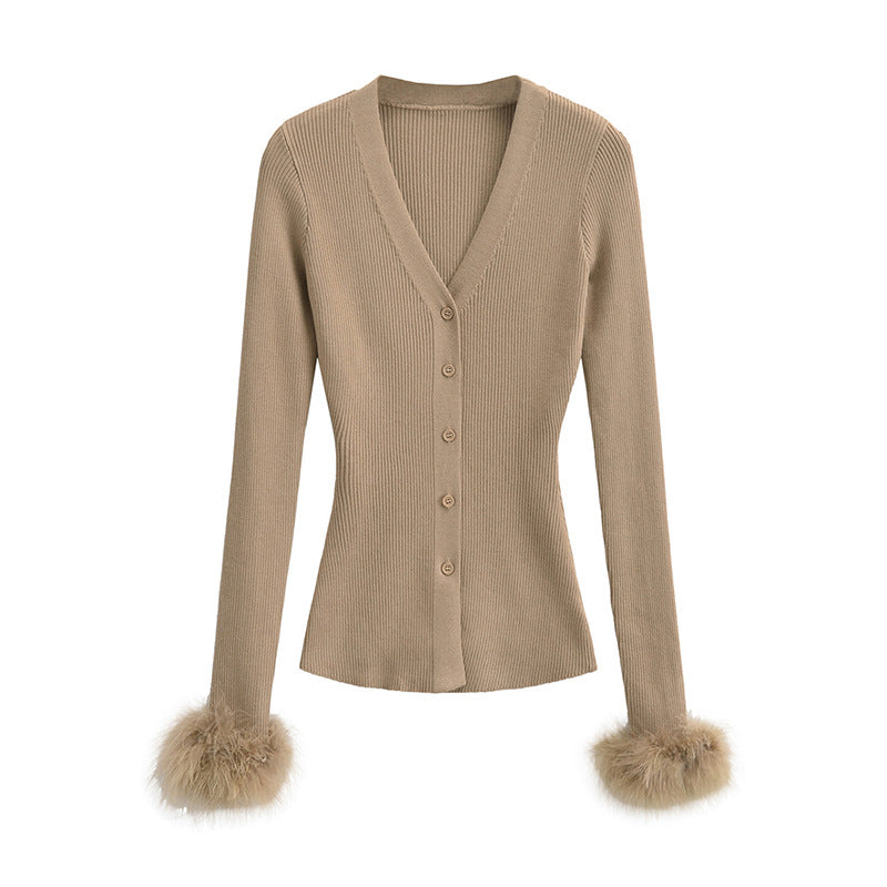 Cuff Furry Knitted Long Sleeves Autumn Inner Wear Cardigans