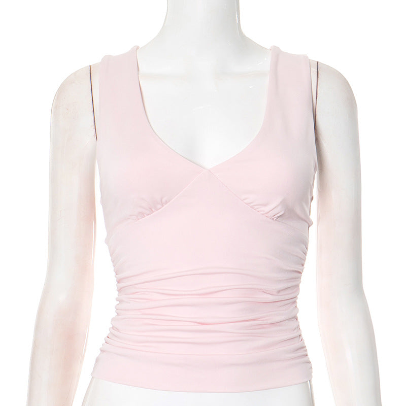 Women's Durable Solid Color Pleated Sexy Blouses