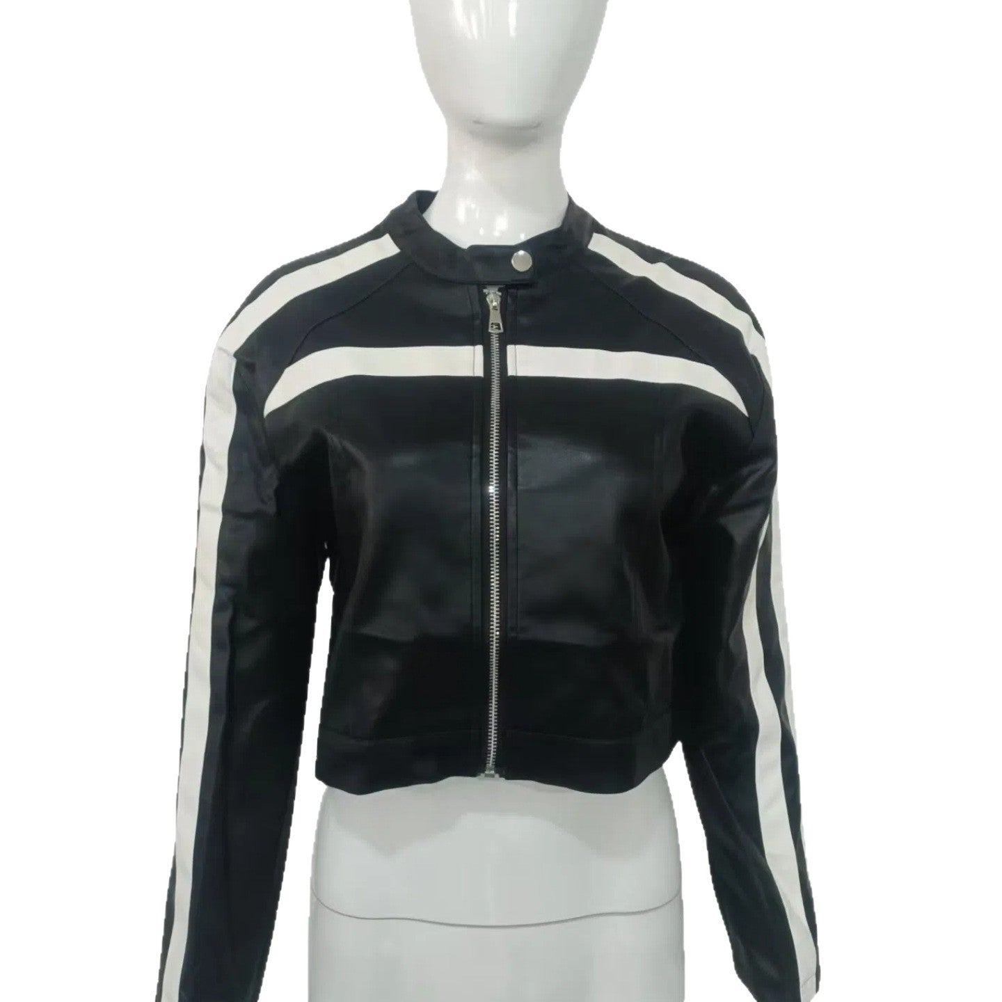 Women's Retro Contrast Color Striped Leather Autumn Jackets