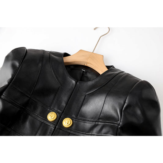 Stitching Small Round Neck Padded Shoulder Jackets