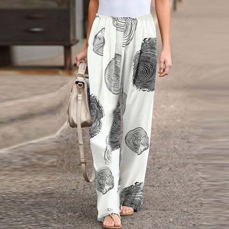 Women's Printed Cotton Linen Casual Comfortable Elastic Pants