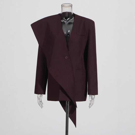 Women's High-grade Profile Shawl Ribbon One Button Blazers