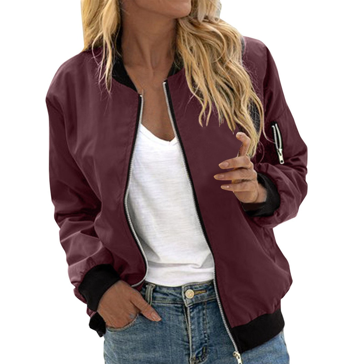 Women's Casual Spring Solid Color Fashion Zipper Jackets