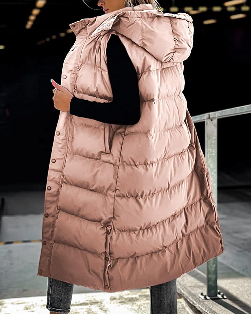 Women's Solid Color Extended Hooded Casual Fashion Vests