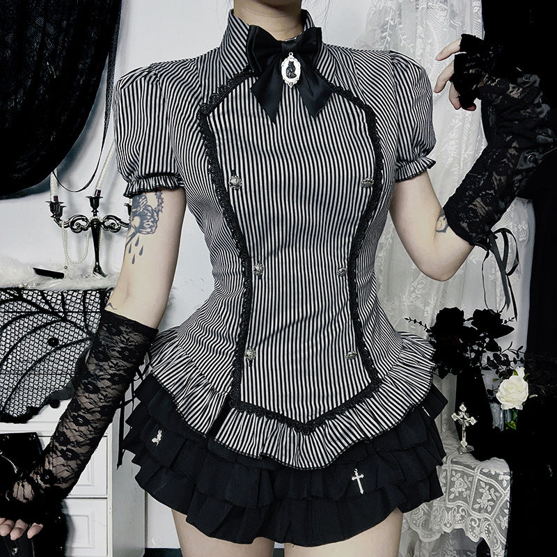 Gothic College Short-sleeved Shirt Summer Dark Tops