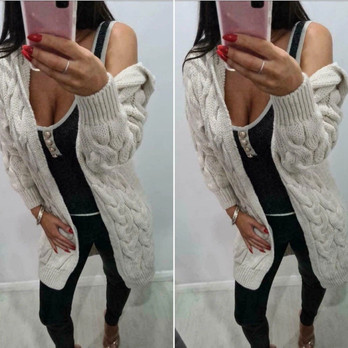 Mid-length Solid Color Twist Hooded Knit Knitwear