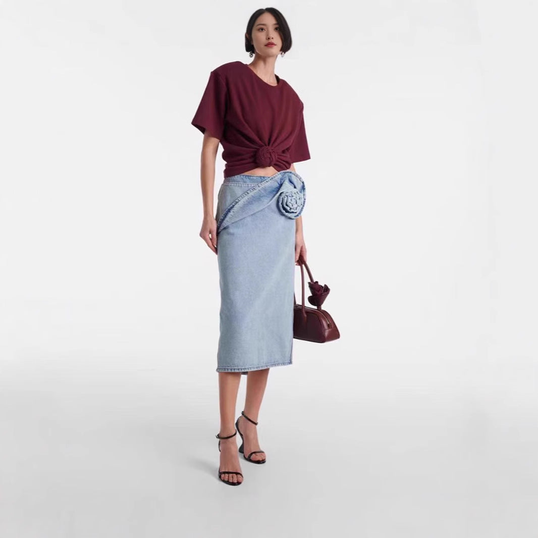 Women's Urban Three-dimensional Pinch Pleated Rose Washed Skirts