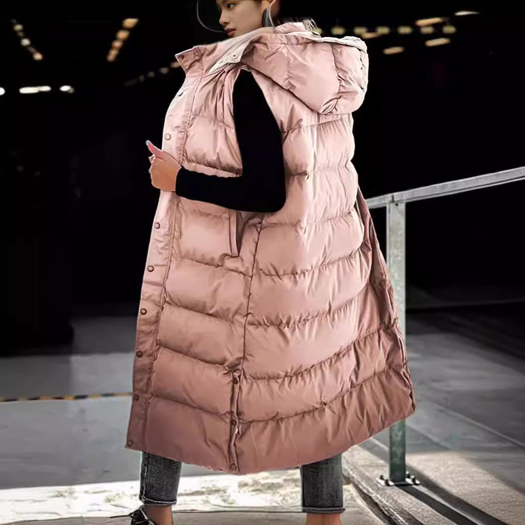 Women's Solid Color Extended Hooded Casual Fashion Vests