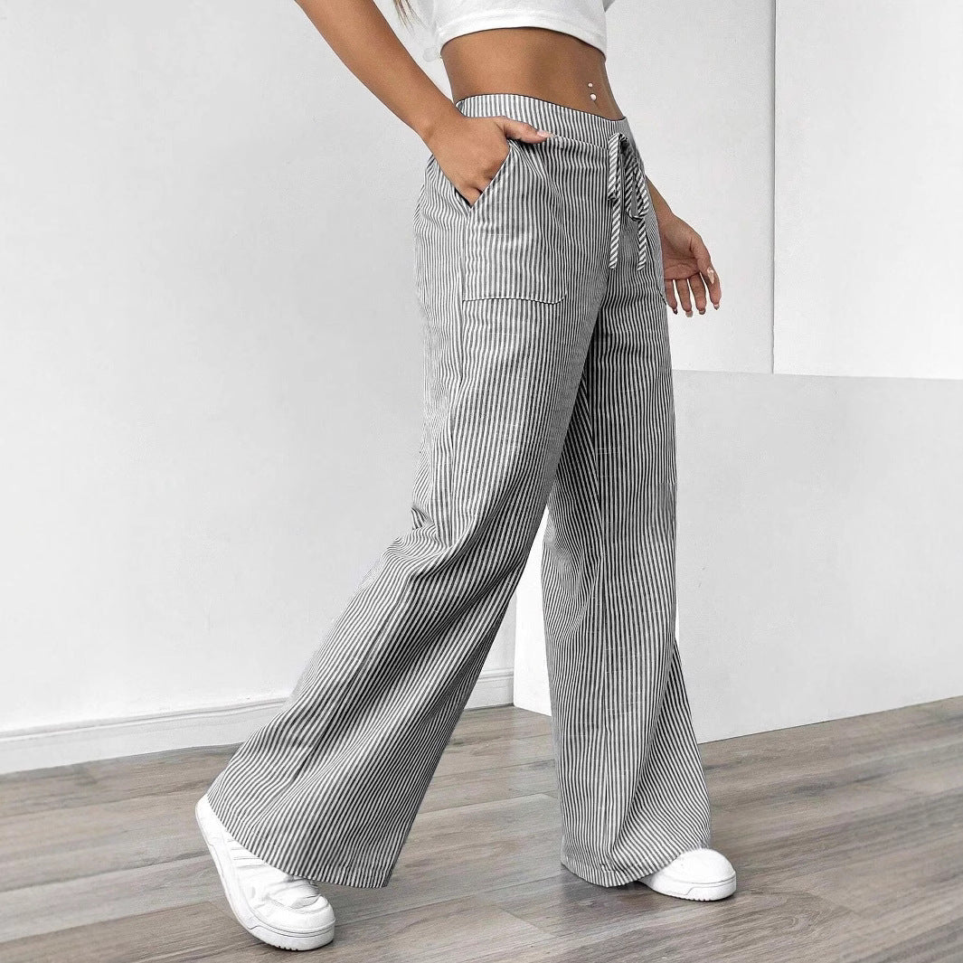 Women's Spring Striped Casual Fashion Loose Trousers Pants
