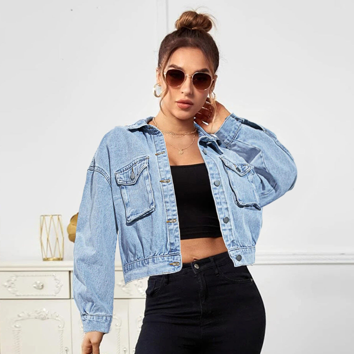 Women's Traceable Denim Casual Solid Color For Jackets