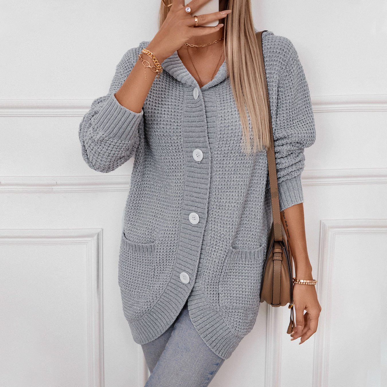 Women's Hooded Long Knitted Retro Loose Button Sweaters