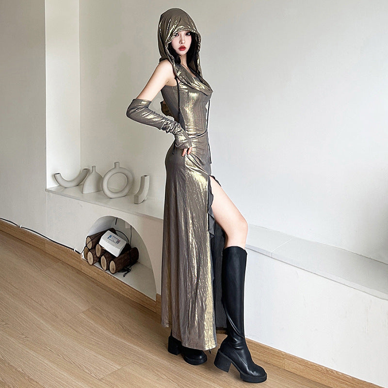 Women's Summer Fashionable Design Hooded Oversleeve Slit Dresses