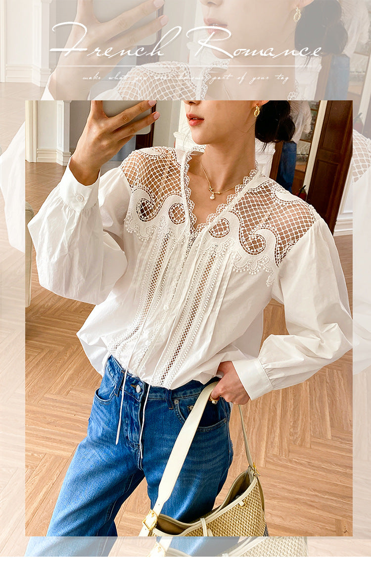Women's Autumn White Shirt Long Sleeve French Blouses