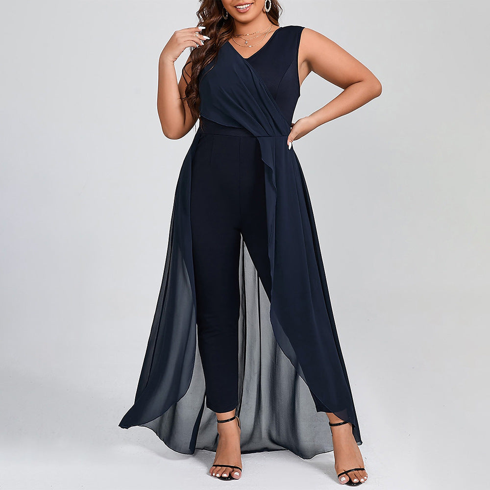 Women's Summer Solid Color Sleeveless Casual Jumpsuits