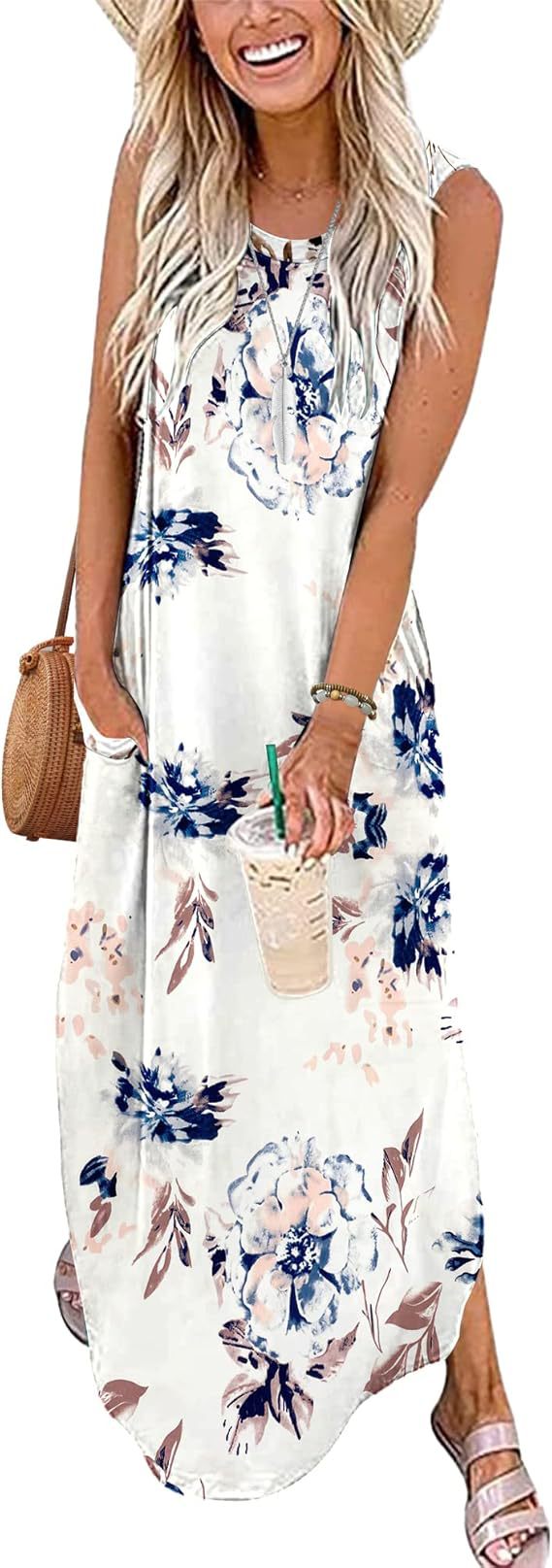 Women's Sleeveless Printed Dress Pullover Beach Long Dresses
