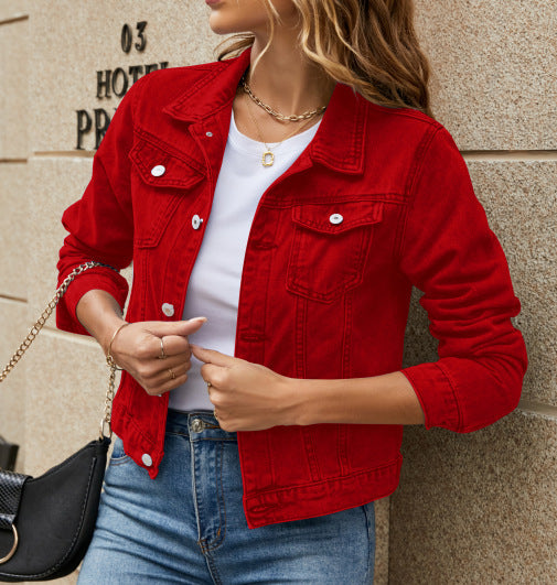 Fashion Slim Lapel Denim Pure Color Jackets