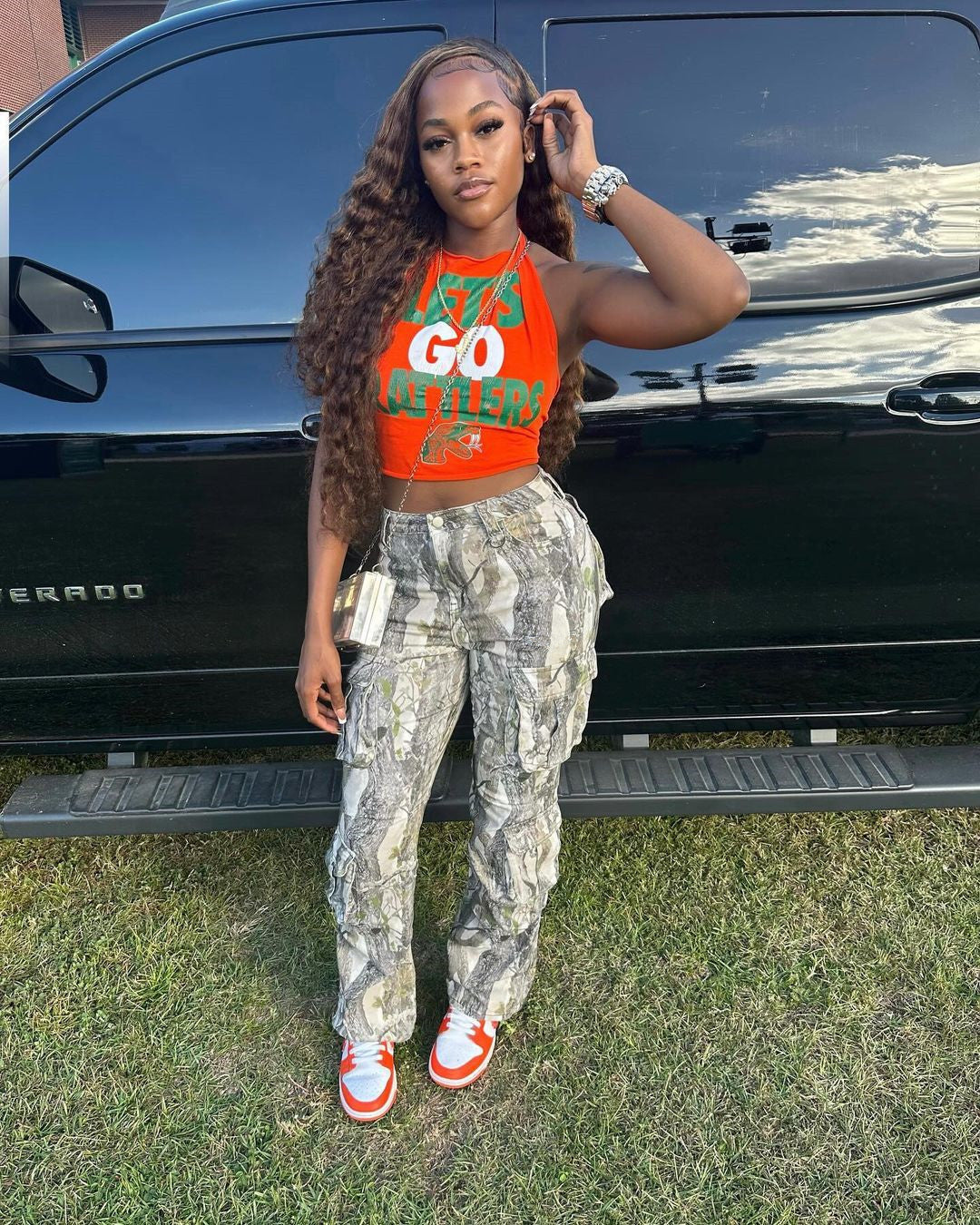 Women's Autumn Stitching High Waist Camouflage Pocket Pants