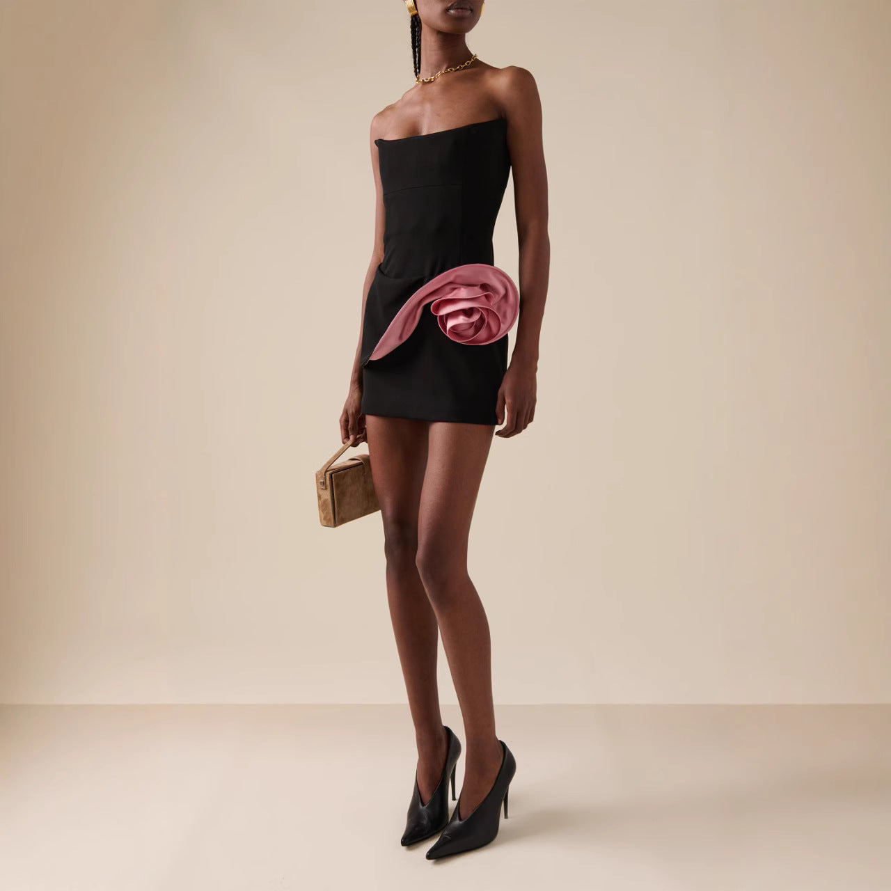 Women's Sexy Tube Dress Contrast Color Flower Skirts