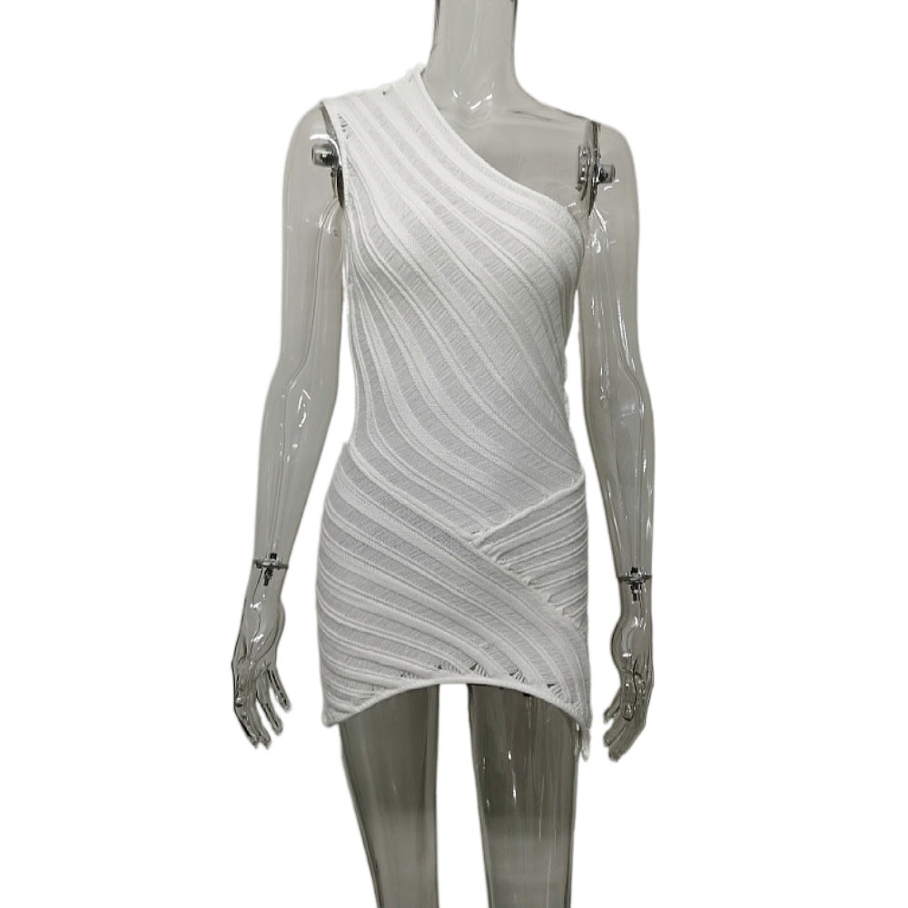 Women's Design Stitching Shoulder Solid Color Sexy Dresses