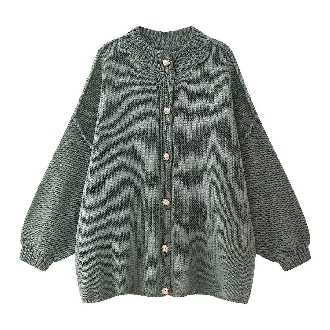Women's Fastener Decoration Batwing Sleeve Metal Stand Knitwear