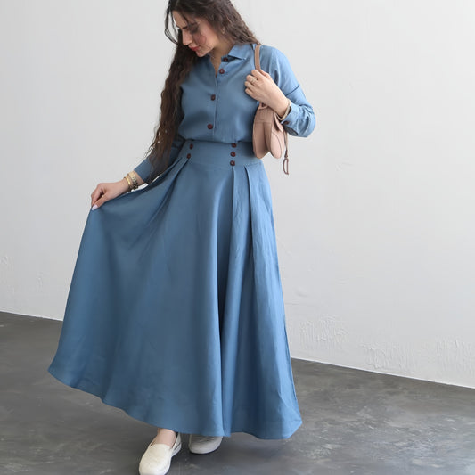 Women's Linen Fashion Solid Color Loose Long Sleeves Skirts