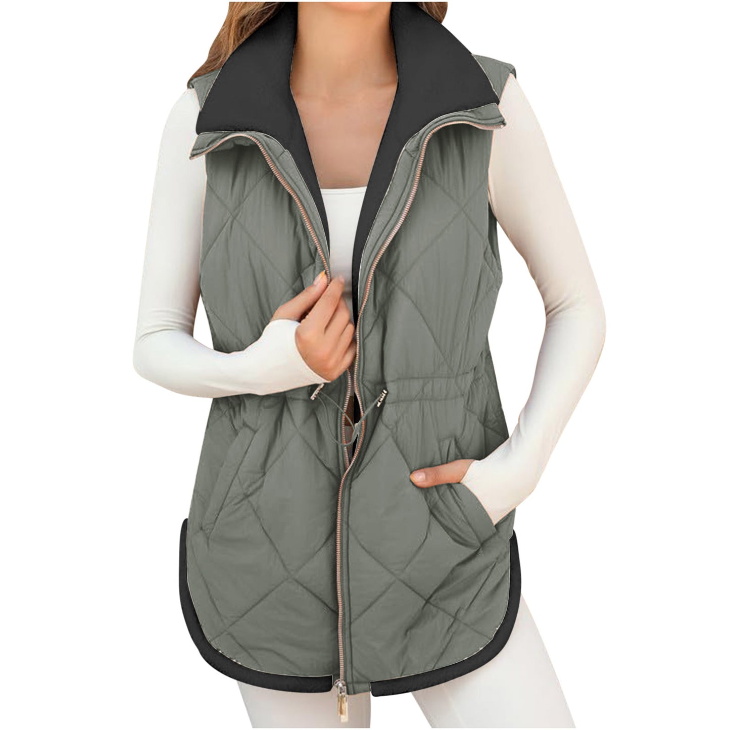 Women's Trendy With Plush Lining Pockets Drawstring Vests
