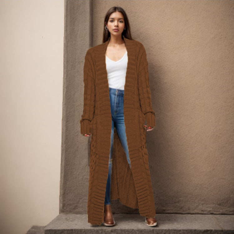 Women's Loose Knitted Pocket Long Thickened Sweaters
