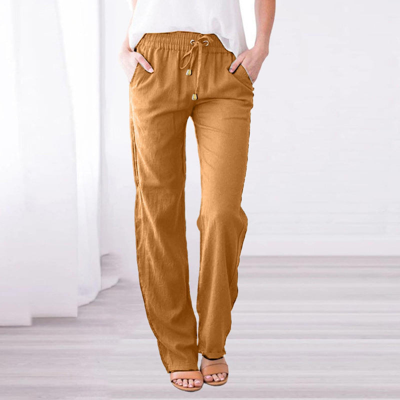 Women's Solid Color Cotton Linen Drawstring Loose Pants