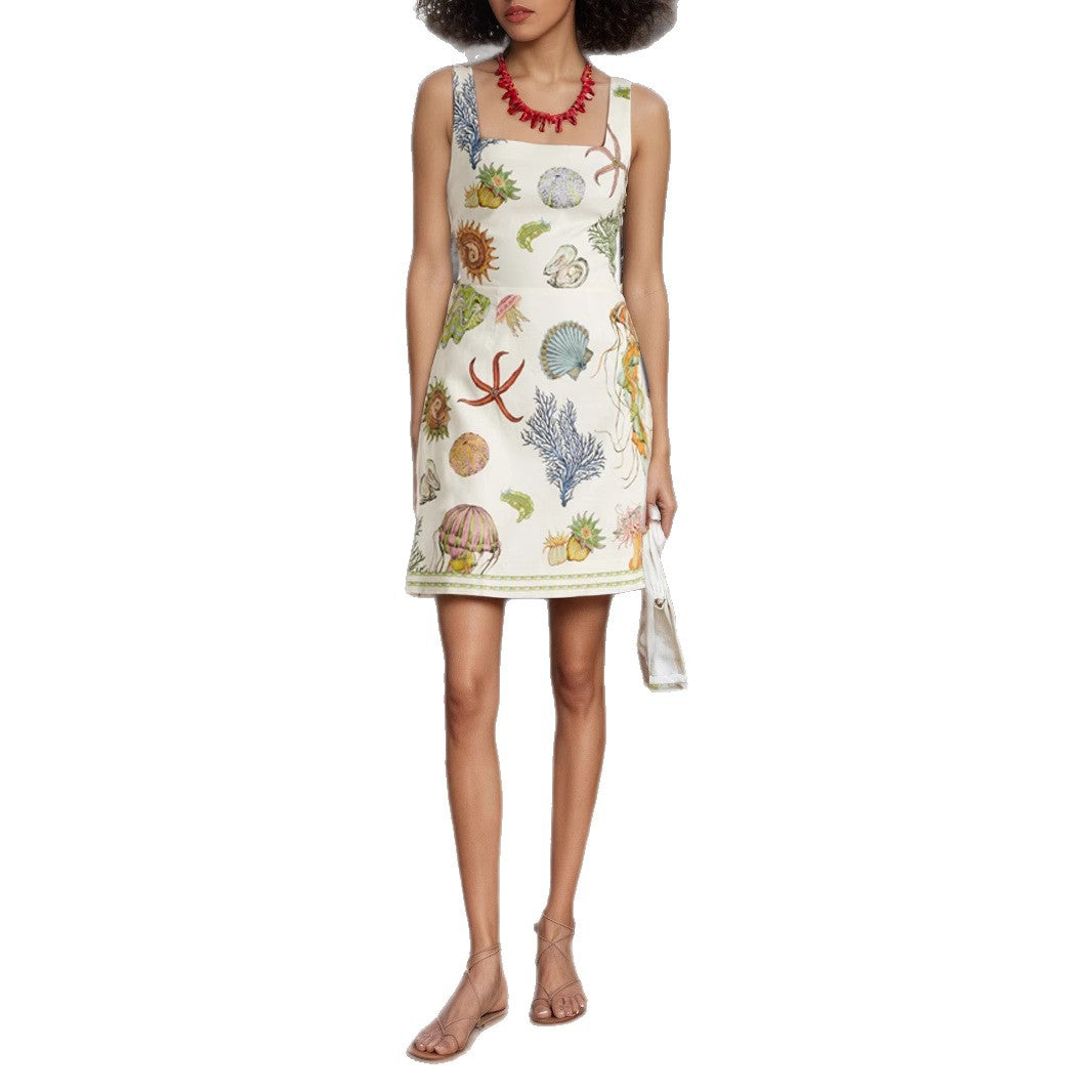Backless Print Casual Strap Mini Dress Dresses