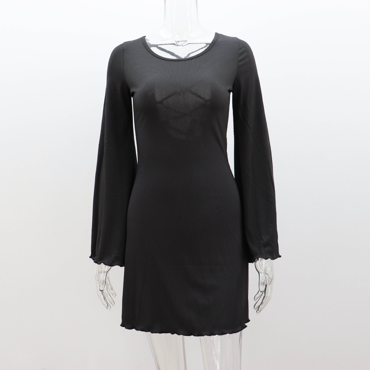 Women's Sexy Dress Solid Color Flare Sleeve Hollow Out Dresses